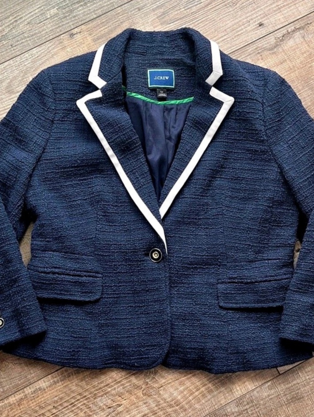 J.Crew Contrast-Trim Lady Jacket in Bouclé Tweed Blue & White Size 12